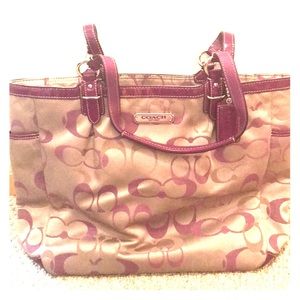 Coach Signature Tote SV/Khaki/Rose NWT